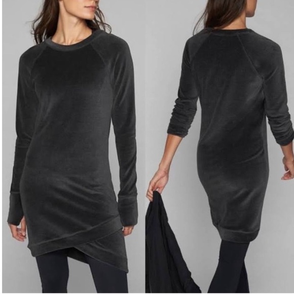 45. Athleta Velour Dress with Tulip Hem Gray Size XXS Fits XS Also - Picture 1 of 7